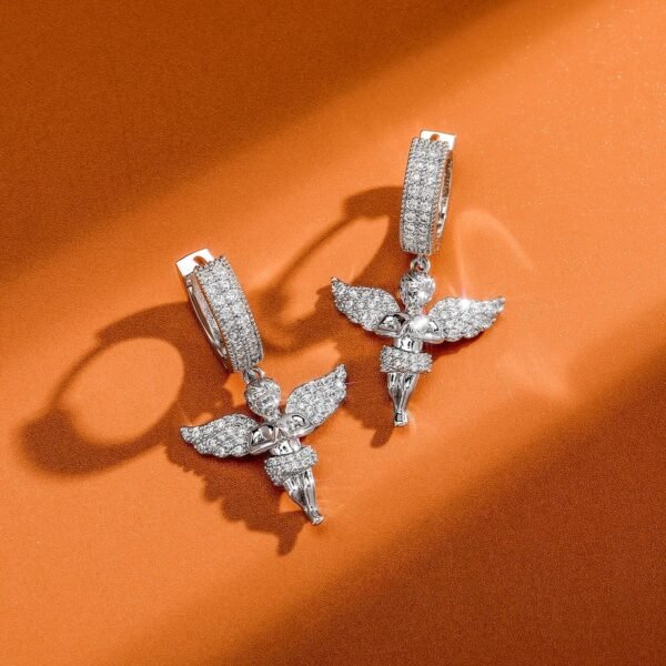 Iced Guardian Angel VVS Moissanite Silver Earrings - Image 5
