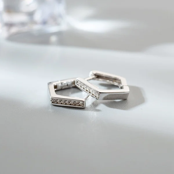Hexagon VVS Moissanite Hoops Silver Earrings