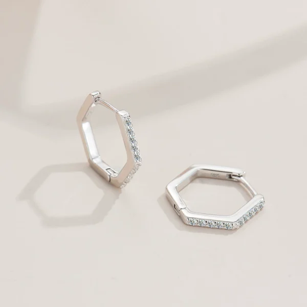 Hexagon VVS Moissanite Hoops Silver Earrings - Image 4