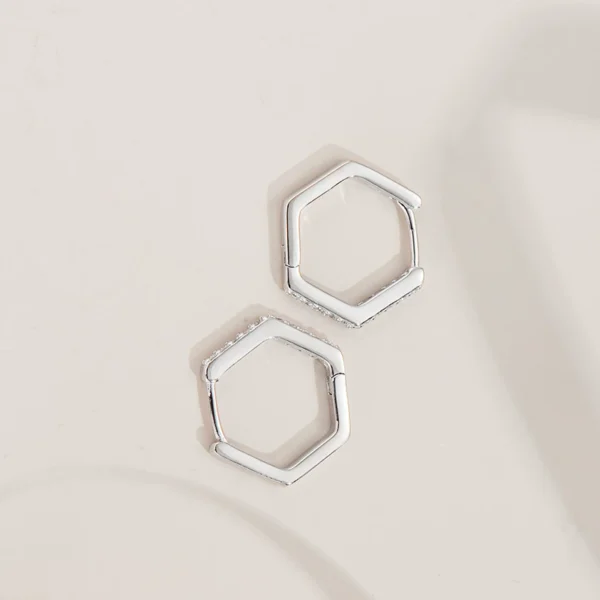Hexagon VVS Moissanite Hoops Silver Earrings - Image 5