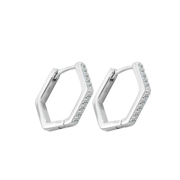 Hexagon VVS Moissanite Hoops Silver Earrings - Image 2
