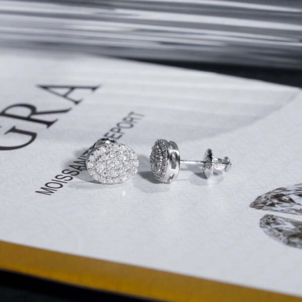 Iced Out Oval VVS Moissanite Silver Stud Earrings - Image 3
