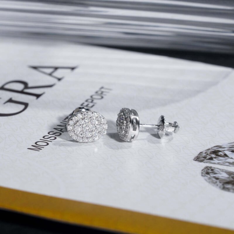 Iced Out Oval VVS Moissanite Silver Stud Earrings - Image 3