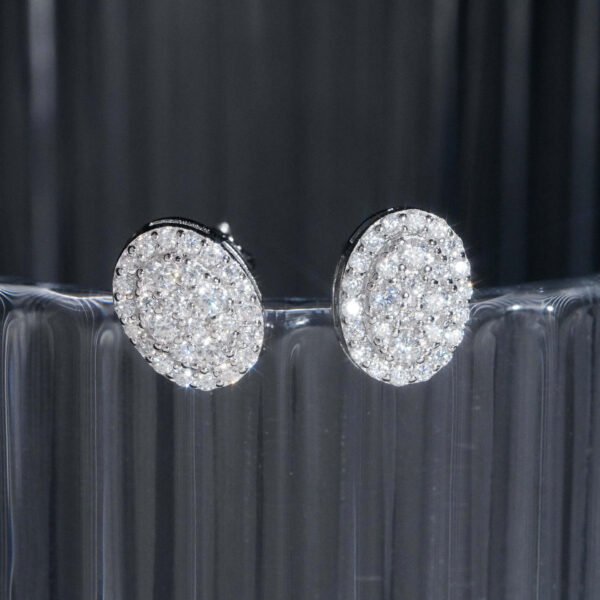 Iced Out Oval VVS Moissanite Silver Stud Earrings