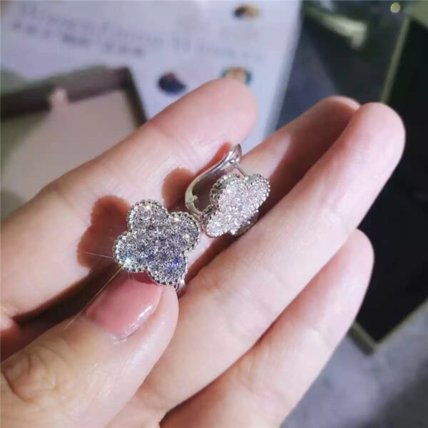 Iced Out Vanclef VVS Moissanite Silver Stud Earrings - Image 4