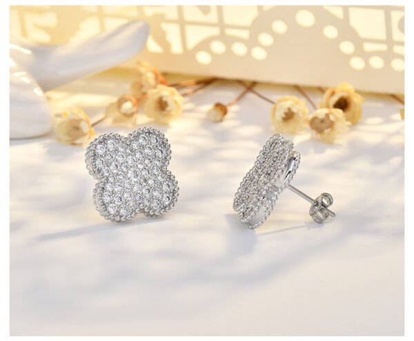 Iced Out Vanclef VVS Moissanite Silver Stud Earrings