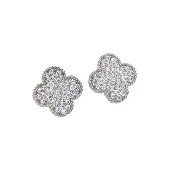 Iced Out Vanclef VVS Moissanite Silver Stud Earrings - Image 2