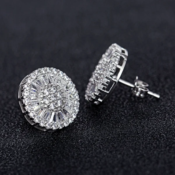 Iced Out Halo VVS Moissanite Silver Round Stud Earrings