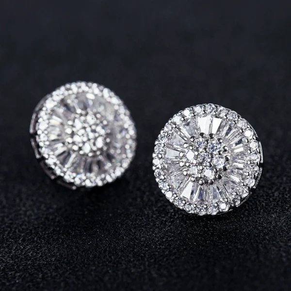 Iced Out Halo VVS Moissanite Silver Round Stud Earrings - Image 2