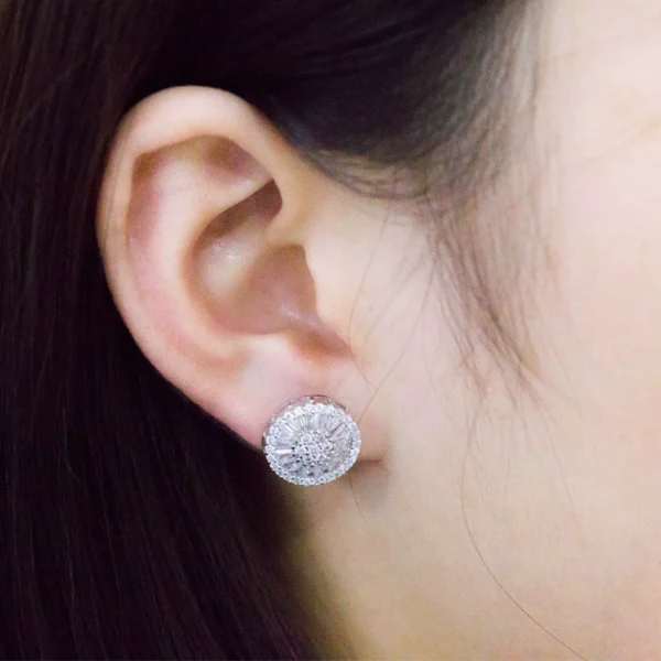 Iced Out Halo VVS Moissanite Silver Round Stud Earrings - Image 3