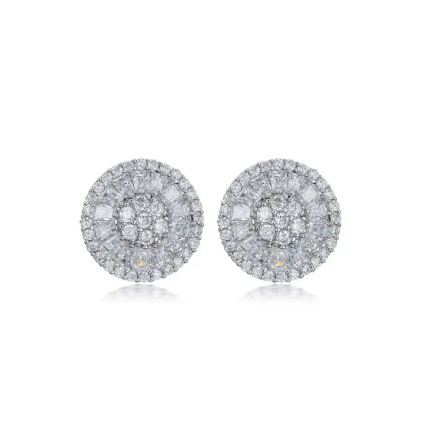 Iced Out Halo VVS Moissanite Silver Round Stud Earrings - Image 4