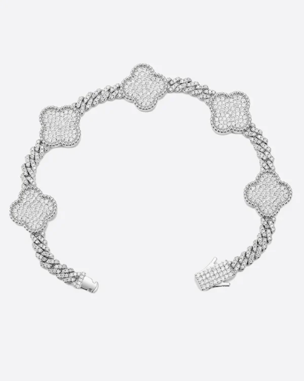 Silver Iced Out Clover Cuban Link Bracelet - Image 7