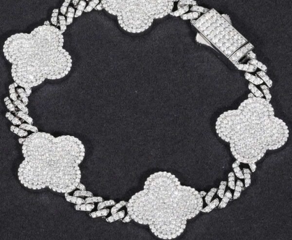 Silver Iced Out Clover Cuban Link Bracelet - Image 4