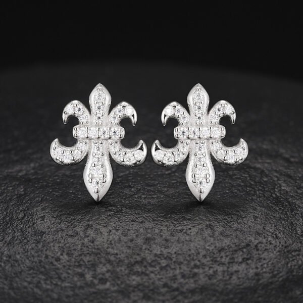 Silver Iced Out VVS Moissanite Fleur-de-Lis Earrings