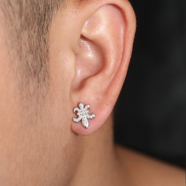 Silver Iced Out VVS Moissanite Fleur-de-Lis Earrings - Image 3