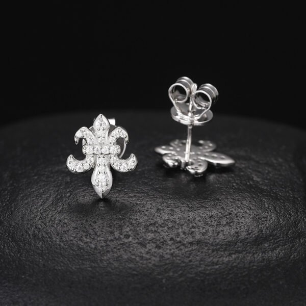 Silver Iced Out VVS Moissanite Fleur-de-Lis Earrings - Image 2