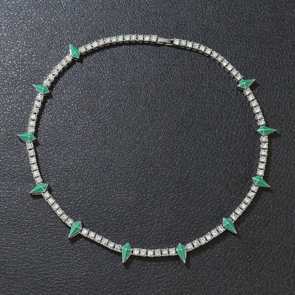 Silver Iced Green Spike Tennis Necklace