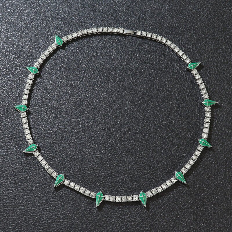 Silver Iced Green Spike Tennis Necklace