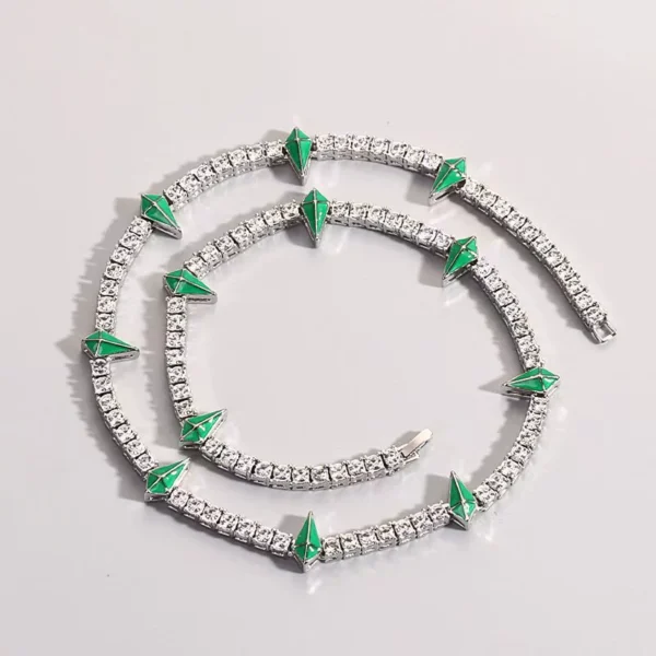 Silver Iced Green Spike Tennis Necklace - Image 2