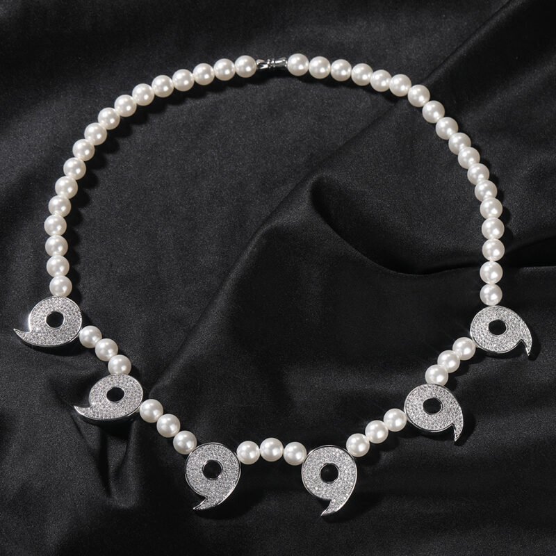 White Bead Pearl Yin-Yang Zircon Nine Necklace